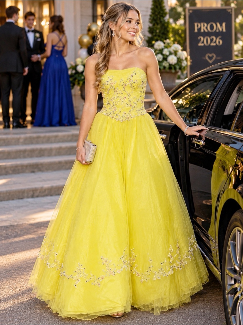 TIFFANY DESIGNS GOWN Princess PROM DRESS Embellished SEQUINS YELLOW SIZE 8 SMALL